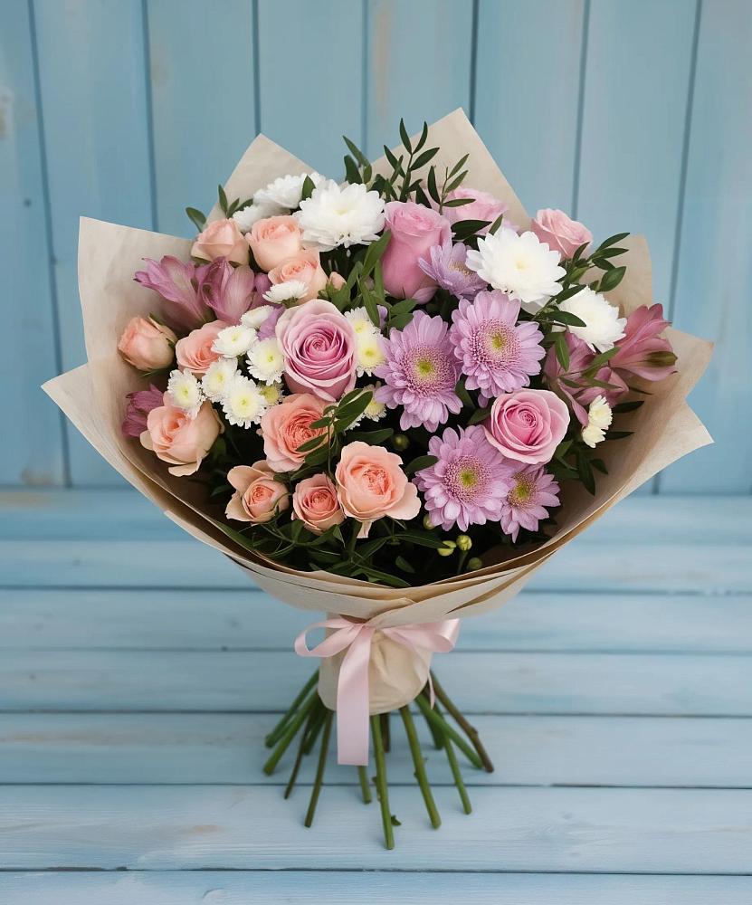 Букет цветов из: Хризантемы, Розы и Альстромерии в Каясуле