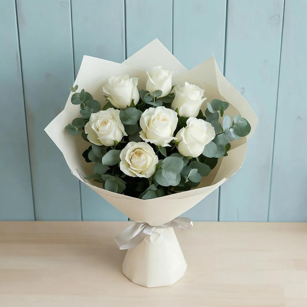Букет Белые розы в Эвкалипте в Каясуле