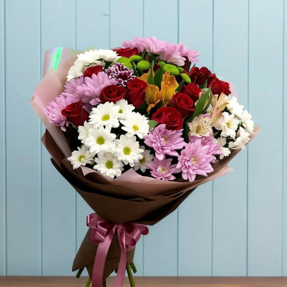 Букет цветов из: Розы, Хризантемы и Альстромерии в Каясуле